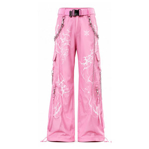 Men's <b>Gothic</b> Wide Leg Pants High Waist Printed Canvas Multiple Pockets Belt Closure Autumn Wear - Product Image 5