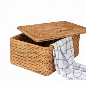 Durable Home <b>Collapsible</b> Bamboo Basket Rattan <b>Storage</b> Box With Lid Rectangle Shape Clothing Organizer Living Room <b>Storage</b> Bin - Product Image 3