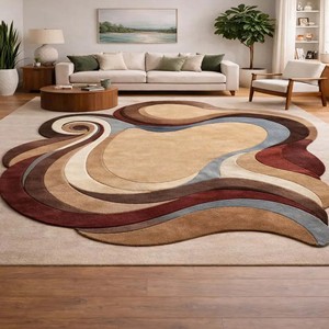 Minimalist Brown Beige Wool Area Rug Abstract Modern Hand Tufted Rug Soft Plush Carpet Living Room Decorative <b>Floor</b> Designer Rug - Product Image 1