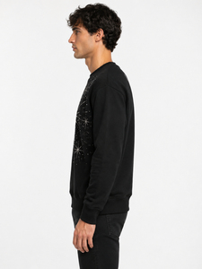Sudadera de cuello redondo con pedrería para hombre, ajuste regular, tejido de punto, color negro liso, informal, para invierno, con bolsillo, ecológica, de secado rápido - Product Image 4