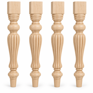 Pied de table en bois massif, pied de meuble tourné en bois, base de table de style traditionnel, design rond en bois massif, installation facile - Product Image 1