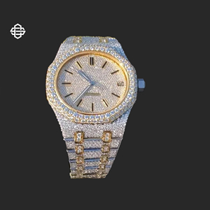 Reloj de Lujo para Hombre, con Movimiento de Cuarzo ETA, Carátula de Acero Inoxidable, Cristal Analógico, Completamente Adornado con Diamantes Moissanite, Correa de 20 mm, Estilo Ejecutivo - Product Image 4