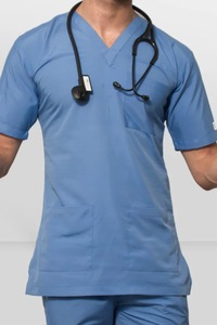 Blusa Médica Unisex Azul con Bolsillos Delanteros y Espacio para Estetoscopio, Uniformes de Hospital, Material de Algodón y Poliéster Tejido - Product Image 2