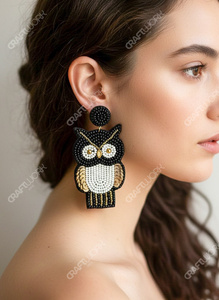 Pendientes de Búho Hechos a Mano con Cuentas para Mujer, Pendientes Colgantes de Animales en Blanco y Negro, Joyería Bonita para Fiestas, Regalo - Product Image 6