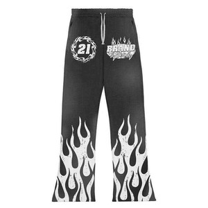 Custom Made High Quality Heavyweight Cotton Flare Tracksuits Men's Streetwear Flame Screen Printed Hoodie & <b>Trouser</b> Flare <b>Suit</b> - Product Image 4