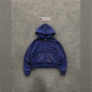 Sweat à capuche bleu oversize zippé 100% coton doux French Terry, style décontracté, tendance, style urbain, automne - Product Image 5