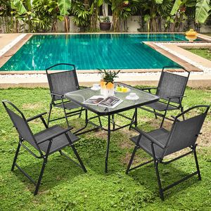 Set di 4 Sedie Pieghevoli da Esterno con Telaio in Metallo Resistente e Seduta Imbottita per Arredamento da Giardino - Product Image 3