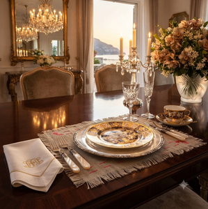 Set de table en jute de qualité supérieure avec bord festonné et broderie à double vague, 38 cm de diamètre, durable, pour la décoration de table - Product Image 5
