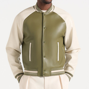 Men's Genuine <b>Sheepskin</b> Varsity <b>Jacket</b> with White Sleeves Shearing Front Logo Casual Winter Wear - Product Image 3