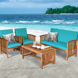 Set di mobili da giardino in legno massello da 4 pezzi con cuscini resistenti all'acqua - Product Image 2
