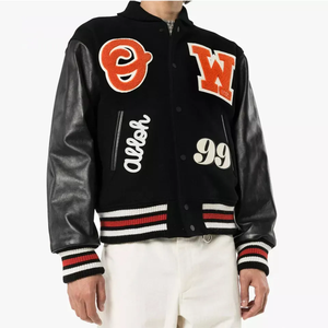 Veste universitaire noire pour homme, design avec patch brodé, style preppy, vêtement d'automne, coupe classique, col rabattu, matière PU - Product Image 3