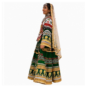 Vestido de novia Lehenga Choli verde bordado de largo completo para mujer, ajuste holgado, poliéster, ropa étnica, vestido afgano Kuchi a precio reducido - Product Image 3