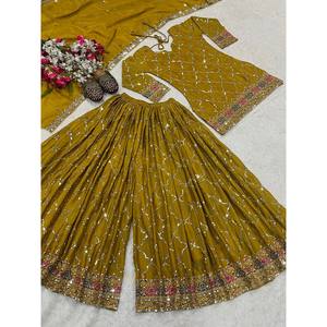 Ensemble de vêtements de fête pour femmes de créateur Sharara Plazzo Dupatta - Product Image 5