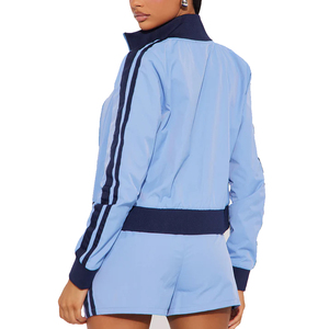 Ensemble de survêtement bleu clair pour femme, à capuche, avec cordon de serrage, léger, décontracté, design 2-en-1, ourlet fendu, polyester/nylon, coupe classique - Product Image 3