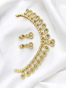 <b>Gold</b> Plated Crystal Necklace Earring <b>Set</b> Women's Wedding Jewelry Classic Style Pear Cut Rhinestone Alloy Jewelry <b>Sets</b> - Product Image 1