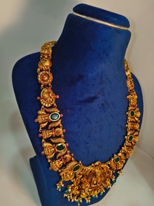 Conjunto de Joyería Vintage Antiguo de Oro con Piedra Lakshmi, Estilo Templo, Tradicional del Sur de la India, para Novia, Fiesta de Compromiso, Collar Mate - Product Image 4