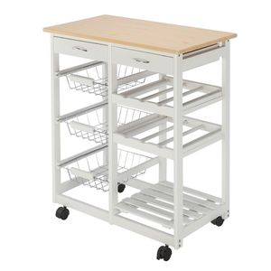 Carrello da Cucina Bianco YJ con Due Cassetti, Due Portabottiglie e Tre Cestelli, Isole e Carrelli da Cucina Mobili, Spedizione Gratuita - Product Image 3