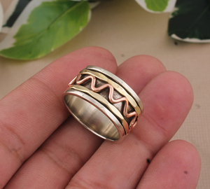 Anillo de banda de plata de ley 925 con puntos, clásico para boda, con textura Milgrain, giratorio, para mujer, al por mayor - Product Image 4