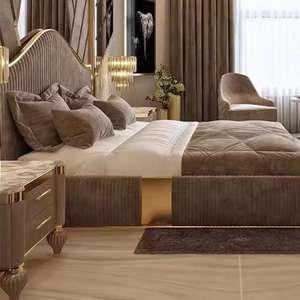 Cabecera Tapizada de Madera de Teca Sólida Estilo Art Deco de Lujo para Cama Queen/King California, 2 Mesitas de Noche, Muebles Modernos para Dormitorio de Villa - Product Image 4