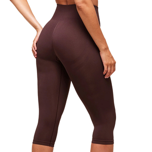 Wholesale Women's 3/4 Length Solid <b>Wine</b> Red Capris High Waist Quick Dry Workout Pants with Custom Logo for Gym Use OEM Service - Product Image 2