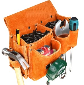 Orange Leather <b>Tool</b> <b>Belt</b> With Multiple Pockets For Hammer Wrench Screwdriver Tape Measure And Nails - Product Image 6