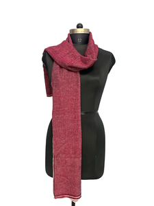 Exclusive Burgundy Twill Striped Stole for Women, 28x80 Inch Handmade <b>Wool</b> Acrylic Scarf, Soft Winter Fiber Elegant <b>Wrap</b> Shawl - Product Image 2