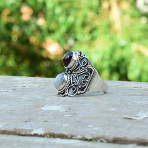 Bague en argent sterling 925 avec cabochon en pierre de lune, pierre semi-précieuse - Product Image 6