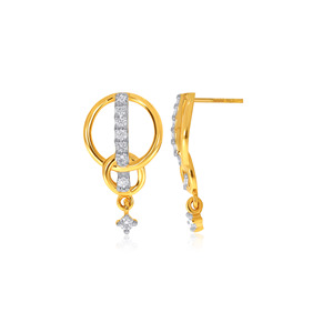 Pendientes Colgantes de Doble Aro Chapados en Oro de 18K de Primera Calidad con Diamante CZ Brillante de Corte Redondo, Joyería Elegante para Mujer - Product Image 3