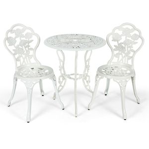 Elegante Set di Mobili da Giardino con Design a Rosa, Tavolo e Sedie in Alluminio Pressofuso, Antiruggine, Durevole, per Balcone, Terrazza e Giardino - Product Image 1