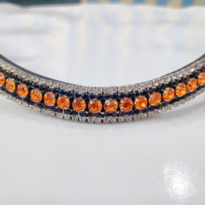 Bandeau de luxe à 5 rangs de cristaux orange, noir et blanc pour cheval, accessoire de bridon pour concours équestres, vente en gros - Product Image 1