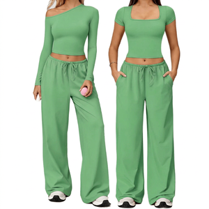 Ensemble de fitness deux pièces respirant et écologique pour femme, legging de yoga et de pilates côtelé sans couture en spandex/nylon, le plus vendu - Product Image 4