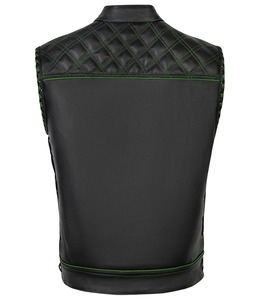 Gilet de motard en cuir noir pour homme, doublure paisley verte, fermeture éclair matelassée, col montant, style moto, vêtement d'extérieur - Product Image 2