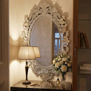 Miroir mural baroque vénitien élégant | Miroir décoratif en verre de style antique de luxe pour salon, chambre et décoration intérieure d'hôtel - Product Image 4