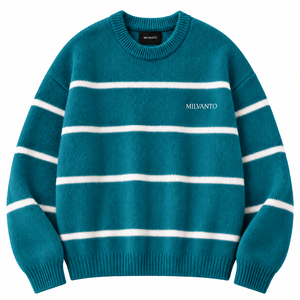 Teal Custom Logo <b>Men</b>’s Striped Knit <b>Sweater</b> Cotton Acrylic Blend Crew Neck Long Sleeve Pullover Jumper Premium <b>Sweater</b> - Product Image 1