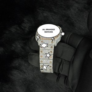 Montre de luxe de créateur avec cadran glacé et diamants, bracelet en acier inoxydable, chiffres romains, Moissanite VVS, bijoux cadeau, Inde, mouvement automatique - Product Image 6