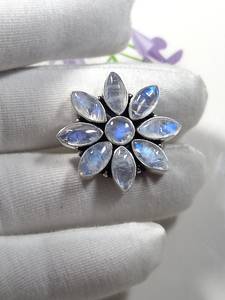 Rainbow Moonstone Flower <b>Ring</b> 925 Sterling Silver <b>Dainty</b> Statement Jewelry Handmade Elegant Gift For Women - Product Image 4