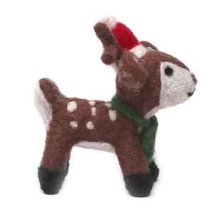Figura de Reno Navideño Hecha a Mano con Fieltro de Aguja, Adorno Ecológico de Lana con Gorro de Santa Claus y Bufanda para Decoración Navideña del Hogar - Product Image 3