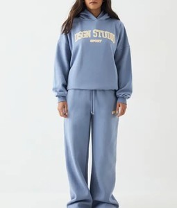Conjunto de Sudadera con Cuello Redondo y Pantalones Deportivos a Juego para Mujer, Fabricante de Ropa con Logotipo Personalizado OEM/ODM - Product Image 1