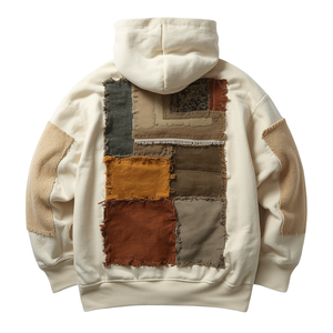 Sweat à capuche oversize de luxe pour homme en molleton de coton, avec appliqué en chenille en relief et patchwork en tissu, construction robuste - Product Image 4