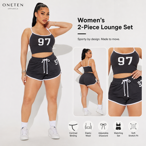 ชุดเซ็ทเสื้อครอปและกางเกงขาสั้นลายทาง 2 ชิ้นสำหรับผู้หญิงจาก ONETEN APPARELS สีดำ เนื้อผ้าถักสแปนเด็กซ์ยืดหยุ่นสูง ระบายอากาศได้ดี - Product Image 3