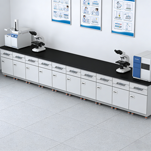 Banco da Lavoro Laterale in Acciaio per Laboratorio, Sistema di Arredamento da Laboratorio a Pavimento con Piani di Lavoro e Armadietti Personalizzati per Progetti di Ingegneria - Product Image 3