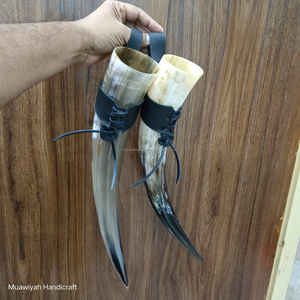 Haute sur demande belle qualité corne à boire de boeuf avec support en cuir qualité naturelle haute vente polie pour une utilisation de fête au bureau à domicile - Product Image 4