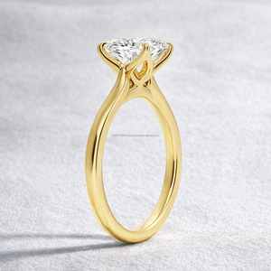 Anillo de Compromiso y Boda Minimalista con Diamante Cultivado en Laboratorio, Corte Ovalado de 2 Quilates, Certificado IGI, Oro Amarillo de 14k para Mujer - Product Image 2