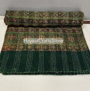 Indian Kantha <b>Quilt</b> Handmade Kantha Bedcover Indian Block Printed Bedspread <b>Throw</b> Cotton Blanket Gudari Kantha queen/twin Size - Product Image 3