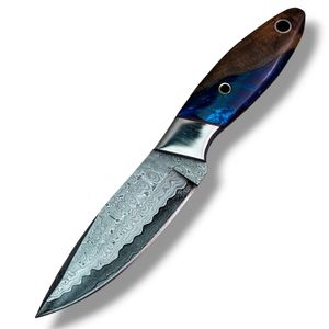 Couteaux de chasse haut de gamme à lame fixe, motif Damas, tranchant incurvé, manche en bois et bolster - Product Image 1