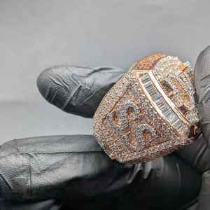 <b>Mens</b> 925 Silver Custom Championship <b>Ring</b> <b>With</b> Rose Gold Pave Lab Grown Diamonds And Baguette <b>Stones</b> Bold Statement Jewelry - Product Image 3
