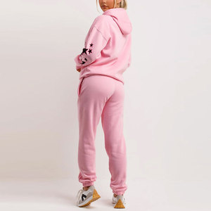 Ensemble de survêtement rose à capuche pour femme avec imprimé ours et étoiles, fermeture éclair sur toute la longueur, vêtements de sport décontractés - Product Image 3