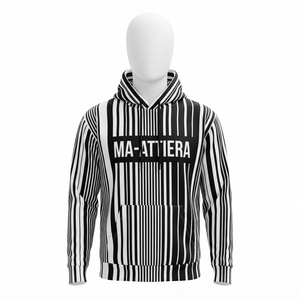 Sweat-shirt à capuche rayé noir et blanc pour homme avec imprimé graphique et poche kangourou, style streetwear décontracté - Product Image 3