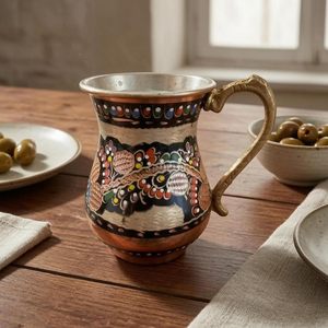 Tasse à café turque en cuivre émaillé faite à la main, multicolore, avec bord évasé, poignée métallique, tasse décorative - Product Image 6