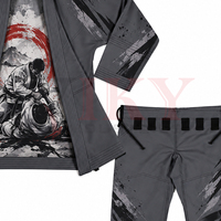 Kimono de grappling gris personnalisé avec doublure intérieure sublimée BJJ et graphiques de pantalon à motifs de brossage – Uniforme de Jiu-Jitsu lourd